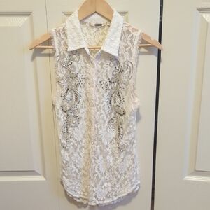 Miss Me Off White Lace Sleeveless Top